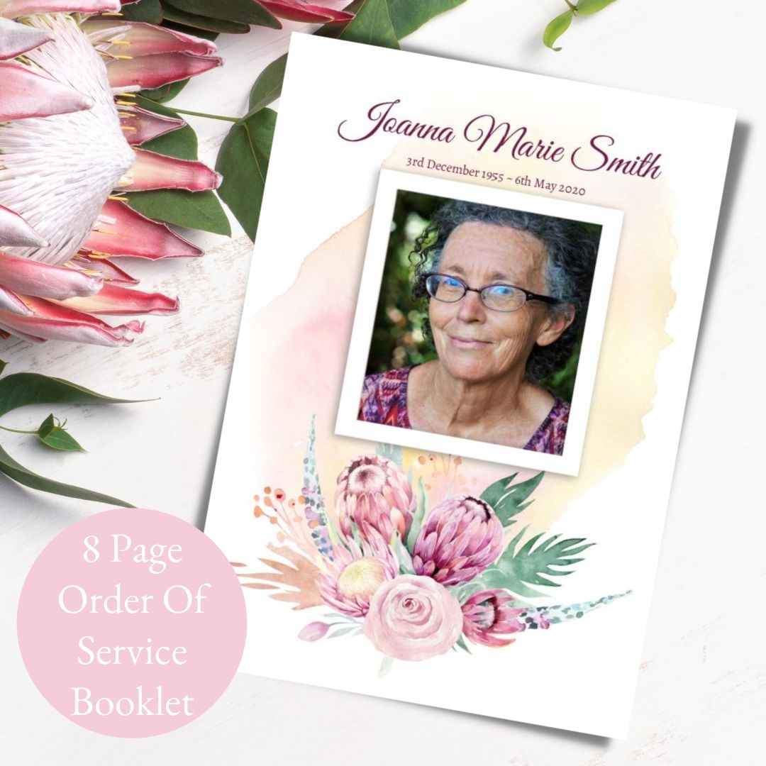 Protea 8 Page Order Of Service Template - Funeral - Saying Farewell