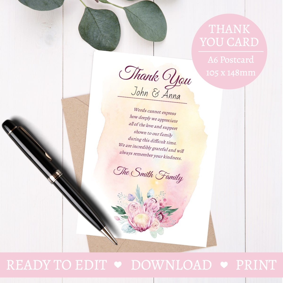 Protea Thank You Card Template For Fiuneral