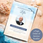Coastal Design 4 Page Order Of Service Booklet For Funeral Male Photo
